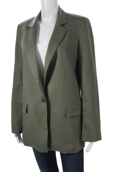 Zara Womens Blazer Green Viscose Long Sleeve Button Solid Size XS