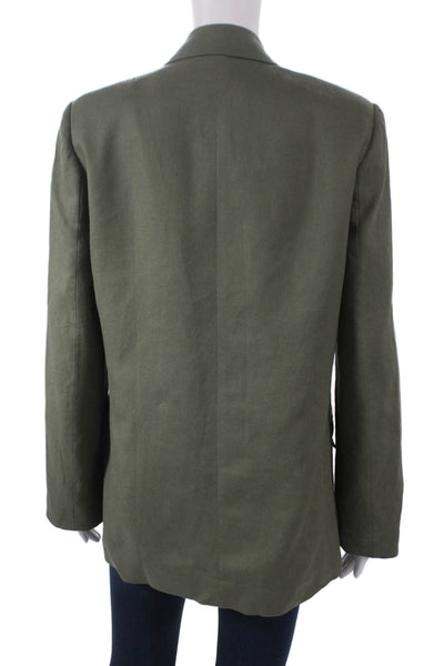Zara Womens Blazer Green Viscose Long Sleeve Button Solid Size XS