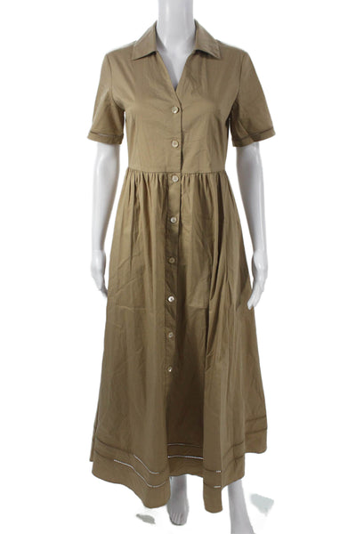 Purotatto Women Shirt Dress Beige Short Sleeve Mid-Calf Collared Size 38