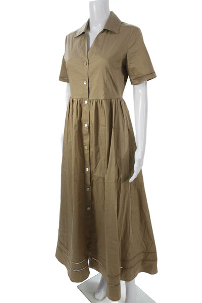 Purotatto Women Shirt Dress Beige Short Sleeve Mid-Calf Collared Size 38