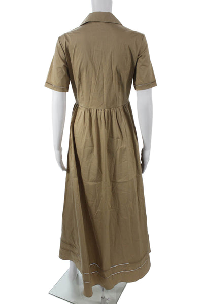 Purotatto Women Shirt Dress Beige Short Sleeve Mid-Calf Collared Size 38
