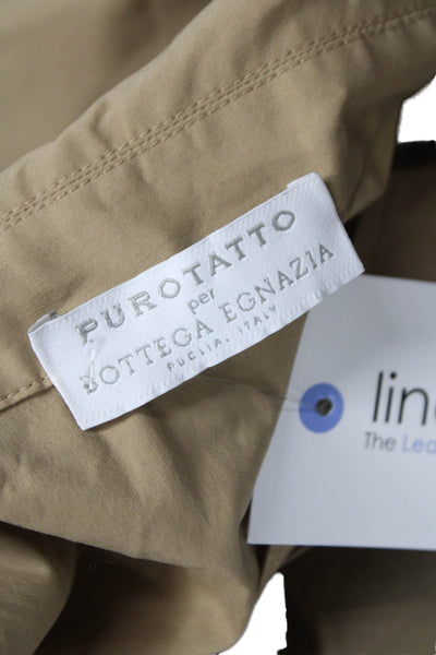 Purotatto Women Shirt Dress Beige Short Sleeve Mid-Calf Collared Size 38