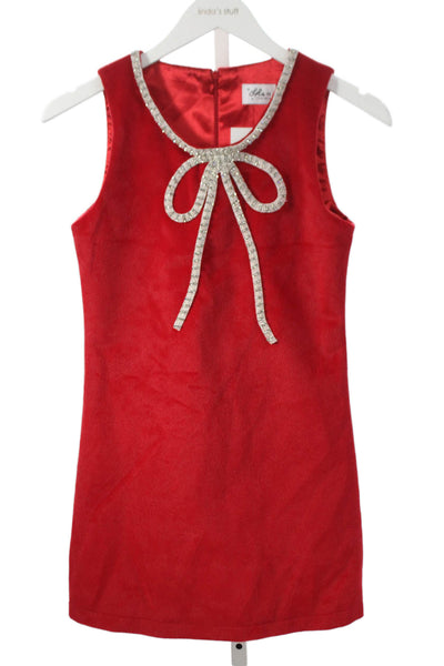 Lola + The Boys Girls Velvet Crystal Embellished A-Line Dress Red Size 12