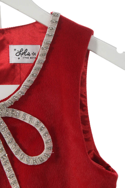 Lola + The Boys Girls Velvet Crystal Embellished A-Line Dress Red Size 12
