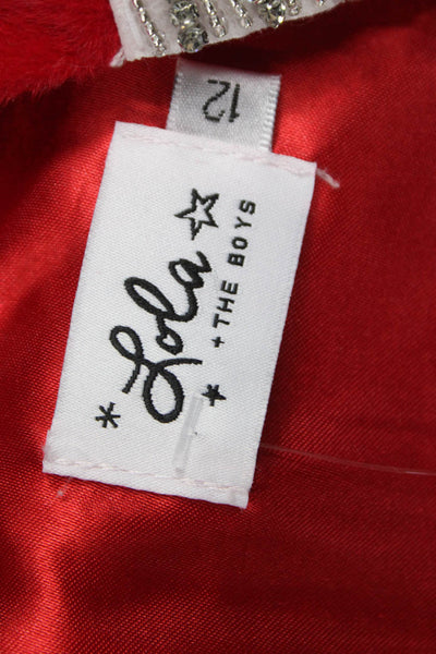 Lola + The Boys Girls Velvet Crystal Embellished A-Line Dress Red Size 12