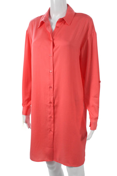 Renuar Women Button Front Dress Shirt Pink Collared Long Sleeve Short Size XS