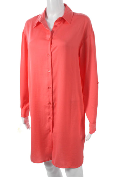 Renuar Women Button Front Pink Collared Long Sleeve Short Dress Size L