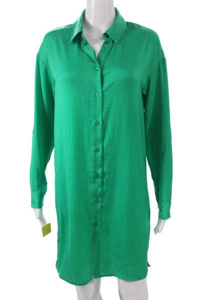 Renuar Women Button Down Collared Long Sleeve Short Green Dress Size XS