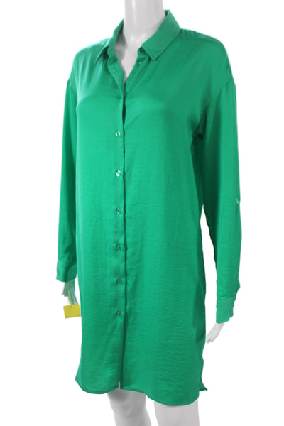 Renuar Women Button Down Collared Long Sleeve Short Green Dress Size XS