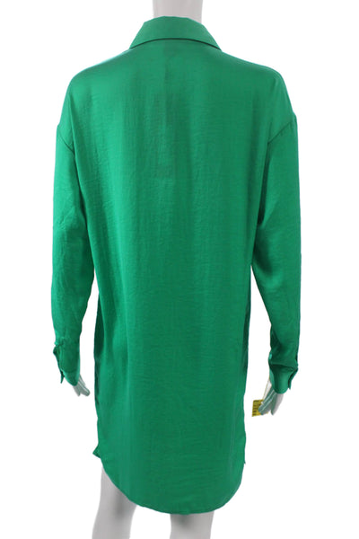Renuar Women Button Down Collared Long Sleeve Short Green Dress Size XS