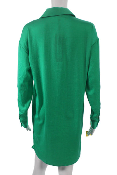 Renuar Women Button Front Collared Short Dress Long Sleeve Green Size L