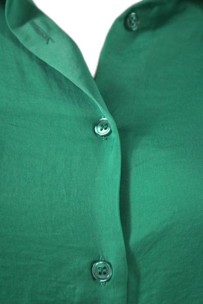 Renuar Women Button Front Collared Short Dress Long Sleeve Green Size L