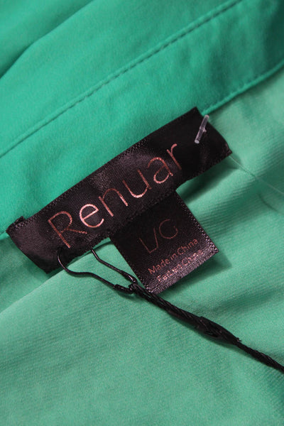 Renuar Women Button Front Collared Short Dress Long Sleeve Green Size L