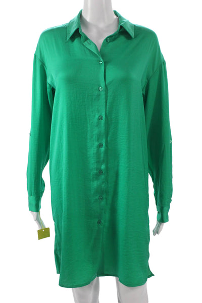 Renuar Unisex Adults Button Front Collared Short Dress Long Sleeve Green Size XL