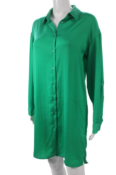 Renuar Unisex Adults Button Front Collared Short Dress Long Sleeve Green Size XL