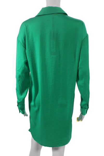 Renuar Unisex Adults Button Front Collared Short Dress Long Sleeve Green Size XL
