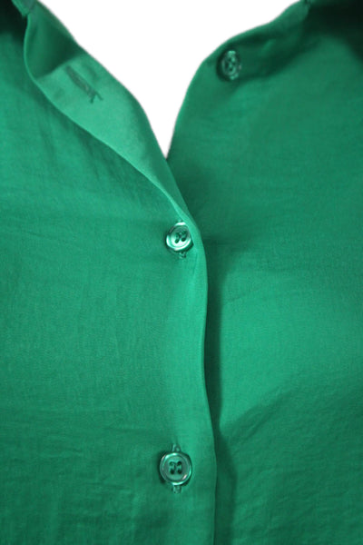 Renuar Unisex Adults Button Front Collared Short Dress Long Sleeve Green Size XL