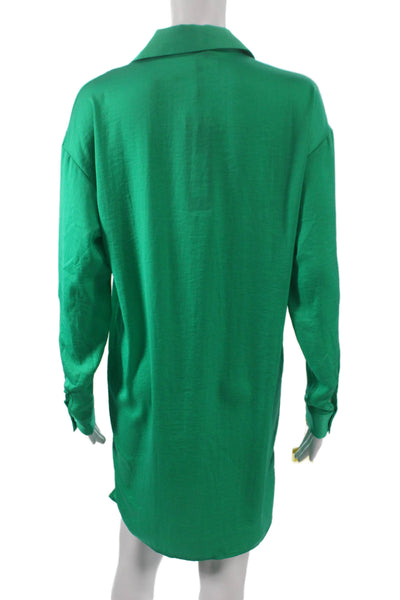 Renuar Womens Button Front Shirt Dress Green Long Sleeve Collared Size L