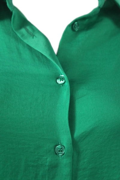 Renuar Womens Button Front Shirt Dress Green Long Sleeve Collared Size L