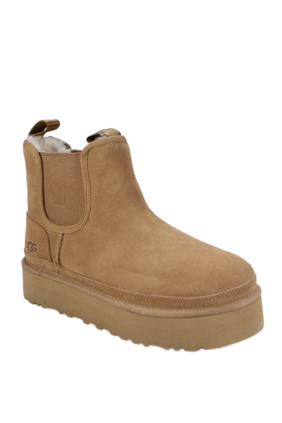 Ugg Womens Sheepskin Platform Chelsea Boots Beige Size 5