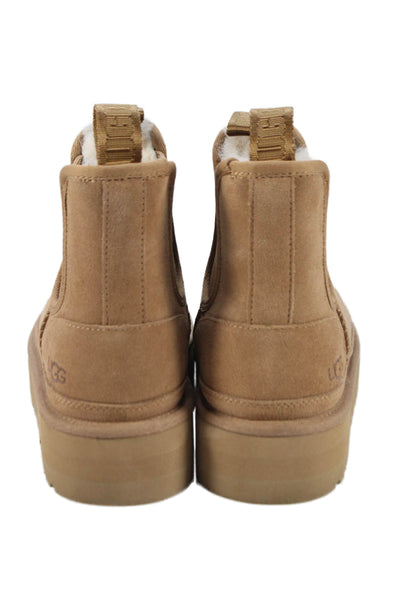 Ugg Womens Sheepskin Platform Chelsea Boots Beige Size 5