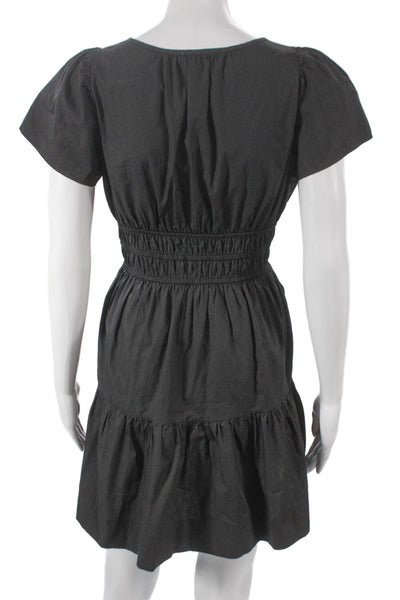 Marea Women Mini Black V-Neck Short Sleeve Cotton Dress Pullover Size XS