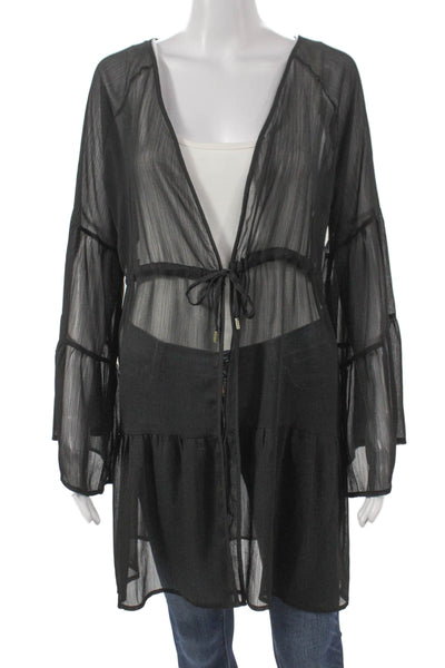 Bleu By Rod Beattie Womens Black V-Neck Long Sleeve Blouse Polyester Size S