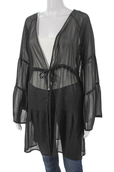 Bleu By Rod Beattie Womens Black V-Neck Long Sleeve Blouse Polyester Size S