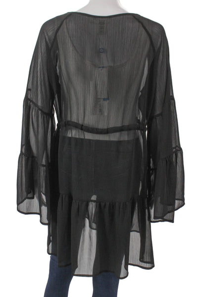 Bleu By Rod Beattie Womens Black V-Neck Long Sleeve Blouse Polyester Size S