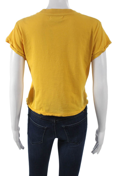 Suzie Kondi Womens Cropped T-Shirt Yellow Short Sleeve Organic Cotton Size S
