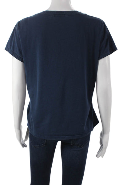 Mother Womens Supima Cotton Graphic T-Shirt Blue Crew Neck Short Sleeve Size S