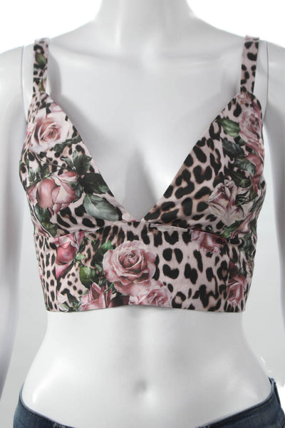 L'Agence Women Crop Top Multicolor V Neck Lyocell Animal Print Sleeveless Size M