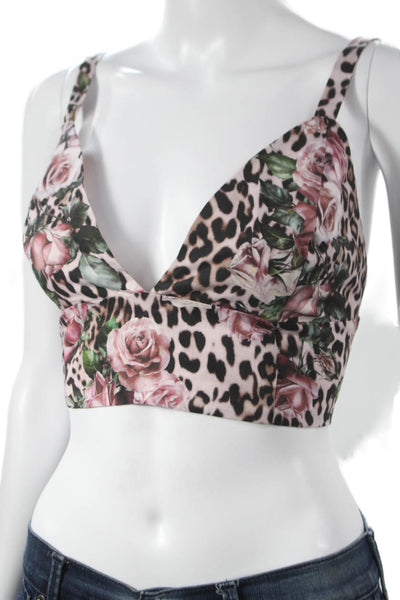 L'Agence Women Crop Top Multicolor V Neck Lyocell Animal Print Sleeveless Size M