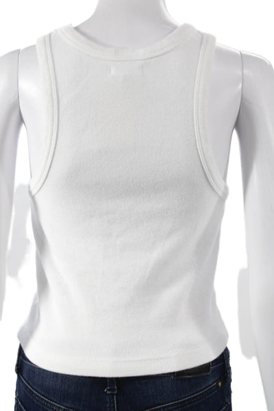 Mother Womens Basic Tank White Floral Round Neck Sleeveless Size S