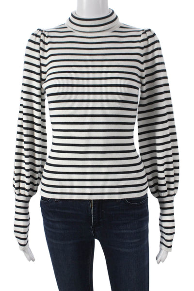 A.L.C. Womens Striped Turtleneck Pullover Black Long Sleeve Size S
