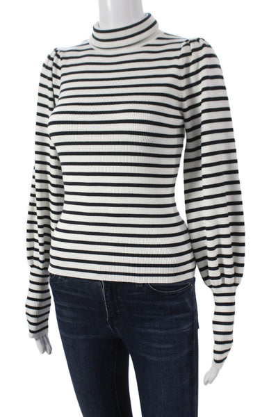A.L.C. Womens Striped Turtleneck Pullover Black Long Sleeve Size S