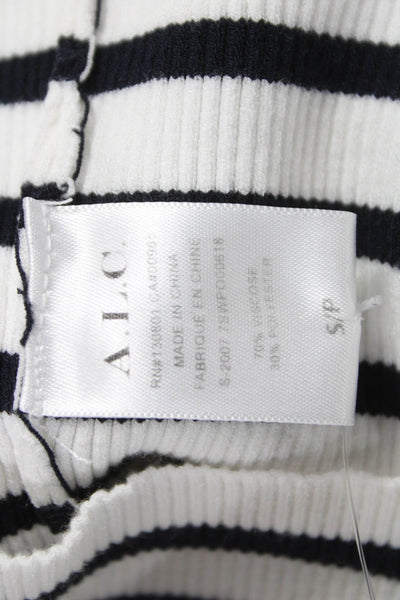 A.L.C. Womens Striped Turtleneck Pullover Black Long Sleeve Size S