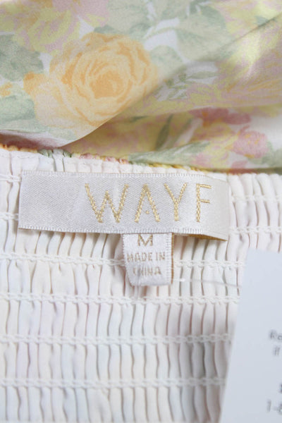 Wayf Women Cropped Blouse Yellow Floral Square Neck Short Sleeve Size M