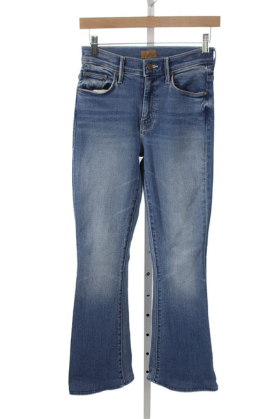 Mother Unisex Adults Flared Jeans Blue Mid Rise Cotton Button Size 25
