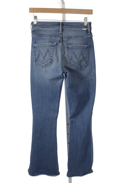 Mother Unisex Adults Flared Jeans Blue Mid Rise Cotton Button Size 25
