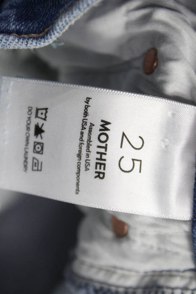 Mother Unisex Adults Flared Jeans Blue Mid Rise Cotton Button Size 25