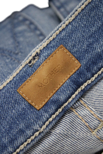 Mother Unisex Adults Flared Jeans Blue Mid Rise Cotton Button Size 25