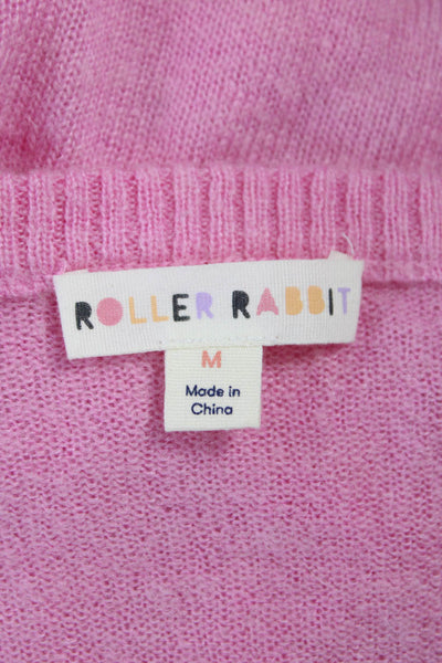 Roller Rabbit Womens Alpaca Pullover V-Neck Long Sleeve Pink Size M