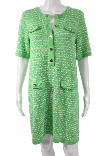 Lilly Pulitzer Womens Sweater Dress Green Check Short Sleeve Knee Length Size M