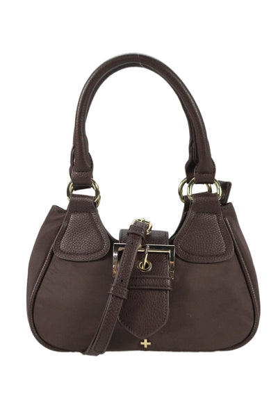Peta+Jain Womens Gold Tone Buckle Satchel Shoulder Handbag Brown