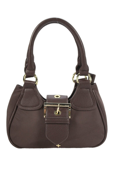 Peta+Jain Womens Gold Tone Buckle Satchel Shoulder Handbag Brown