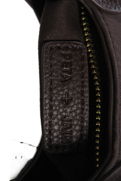 Peta+Jain Womens Gold Tone Buckle Satchel Shoulder Handbag Brown