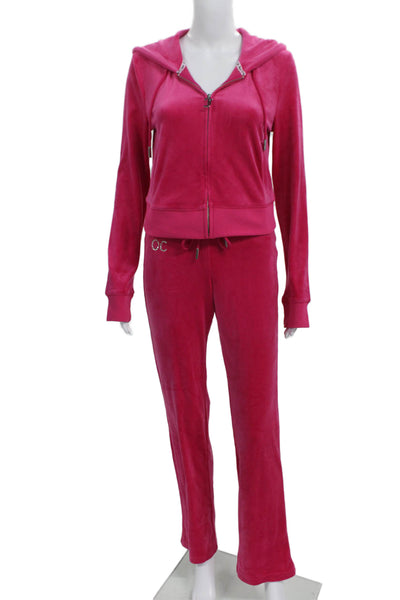 Juicy Couture Womens Velour Jeweled Hooded Sweat Suit Pink Size Small