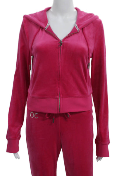 Juicy Couture Womens Velour Jeweled Hooded Sweat Suit Pink Size Small