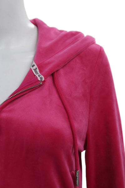 Juicy Couture Womens Velour Jeweled Hooded Sweat Suit Pink Size Small